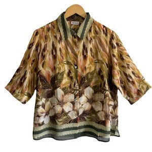 Nicola Button Down 3/4 Sleeve Blouse Women’s Size Large Sheer Floral Hawaiian
